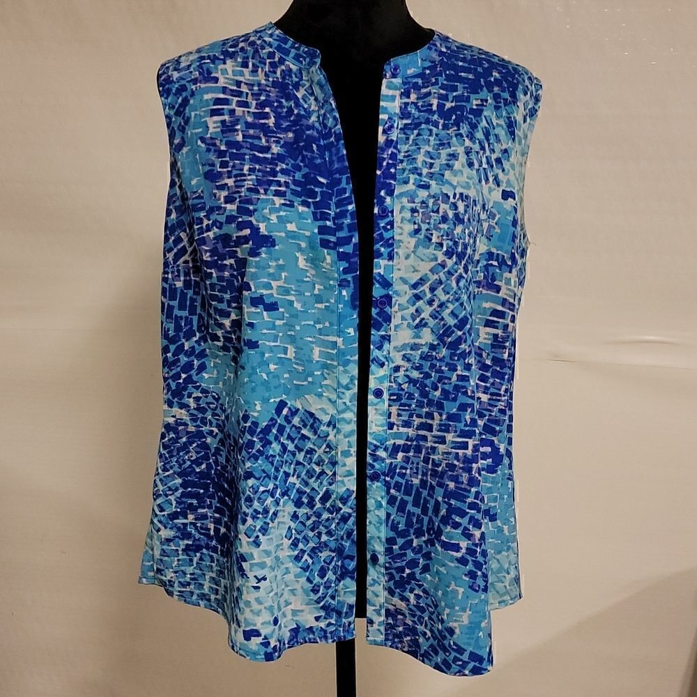 APT 9 blue sleeveless button-up blouse size pl excellent pre-loved condition - Picture 4 of 12